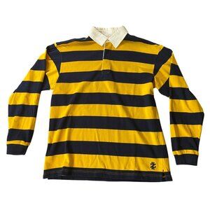 Izod Jeans Retro Varsity Rugby Shirt Yellow & Navy Striped Long Sleeve XL